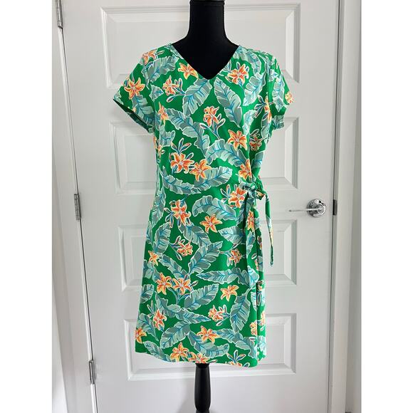 Lands' End Dresses & Skirts - New LANDS END Shift Dress Womens L Tropical Hawaiian Resort Knee Length Side Tie
